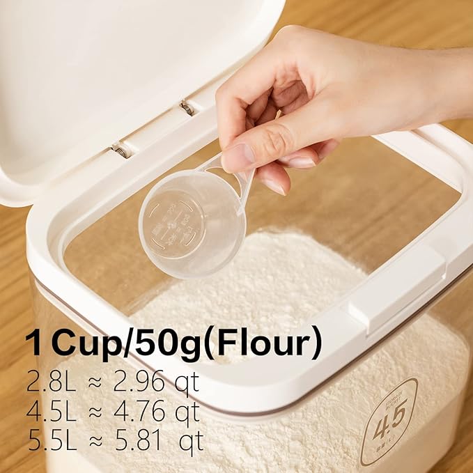 Flour Container - 5.5 L /5.81qt/5kg Large Flour Dispenser Keep Your Flour Fresh and Dry Easily with Kitchen Essential