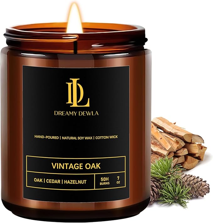 Vintage Oak Scented Candles, Soy Candle for Home Scented, Candles Gift for Men Women, 7oz with 50 Hour Burn Time