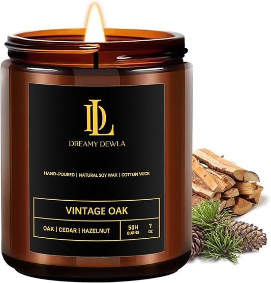 Vintage Oak Scented Candles, Soy Candle for Home Scented, Candles Gift for Men Women, 7oz with 50 Hour Burn Time
