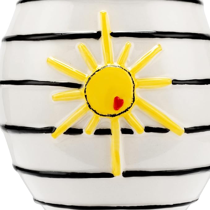 DEMDACO Black and White Stripe Yellow Sun 4 x 5 Stoneware Mini Decorative Vase