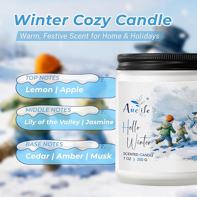 Hello Winter Candle | Fresh Citrus & Jasmine Scented Soy Candles - Winter Aromatherapy Candles Gift for Women & Men, Cozy Holiday Home Décor Candle, Long Lasting Clean Burn