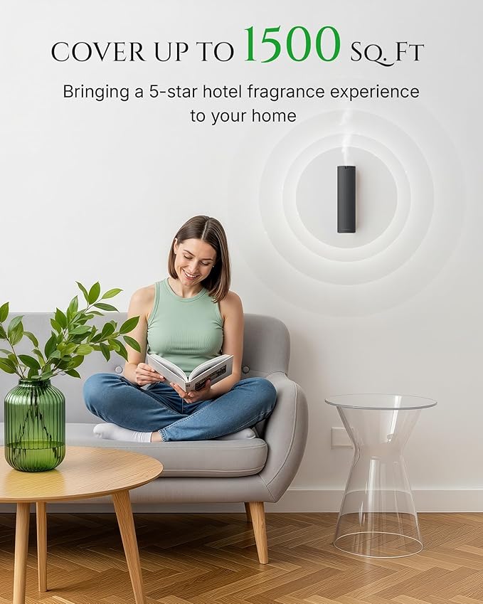 Scent Diffuser Starter Kit – Waterless Essential Oil Diffuser for Home, 1500 Sq.Ft Coverage Scent Air Machine, Smart Auto Mode Hotel Collection Diffuser with Cold Air Tech (Black)