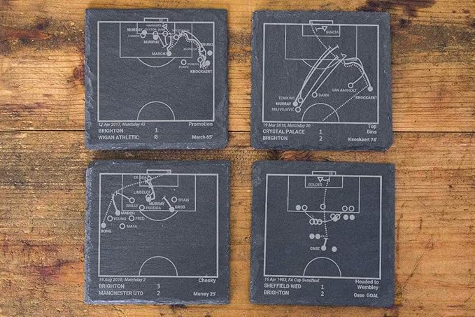 Greatest Brighton & Hove Albion Plays: Slate Coasters (Set of 4) | Best Gift Idea for Sports Lovers | Brighton & Hove Albion Historic Moments Gifts