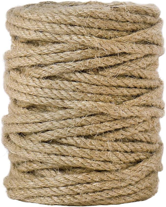 Tenn Well 5mm Jute Rope, 100 Feet 4Ply Twisted Heavy Duty and Thick Twine Rope for Gardening, Crafting, Bundling, Cat Scratching Post, Home Decor, Christmas Decorations