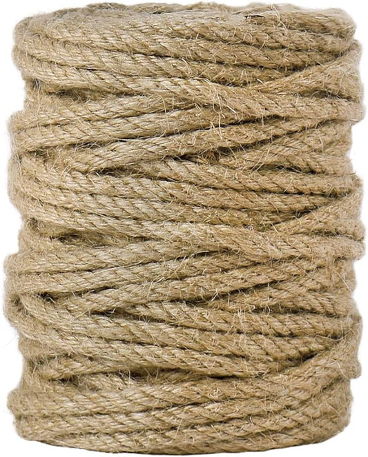 Tenn Well 5mm Jute Rope, 100 Feet 4Ply Twisted Heavy Duty and Thick Twine Rope for Gardening, Crafting, Bundling, Cat Scratching Post, Home Decor, Christmas Decorations