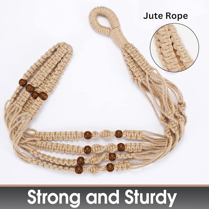 43 Inches Macrame Planter Hanger Large for 12 inch Pot + Swag Hook (Extra Long & Big) | Large Hanging Planter for Indoor Plants | No Tassel, Cotton Rope, NO Pot/Plant Included (Jute)(XL)