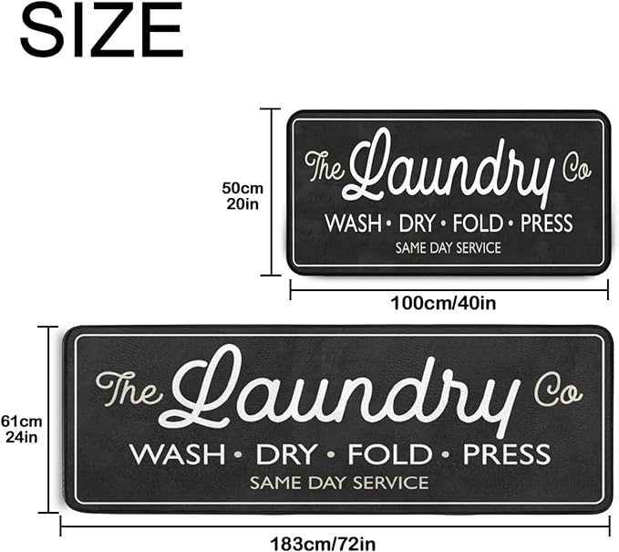 Laundry Room Long Rug Area Rug Non-Slip Floor Mat Waterproof Farmhouse Carpet for Kitchen 72" x 24"(Black-3)