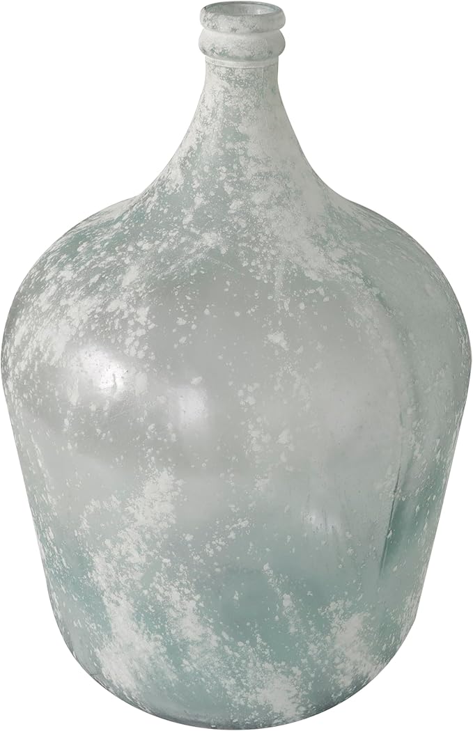 Deco 79 Recycled Glass Handmade Decorative Vase Frosted Spanish Bottle Centerpiece Vase, Flower Vase for Home Decoration 14" x 14" x 22", Clear