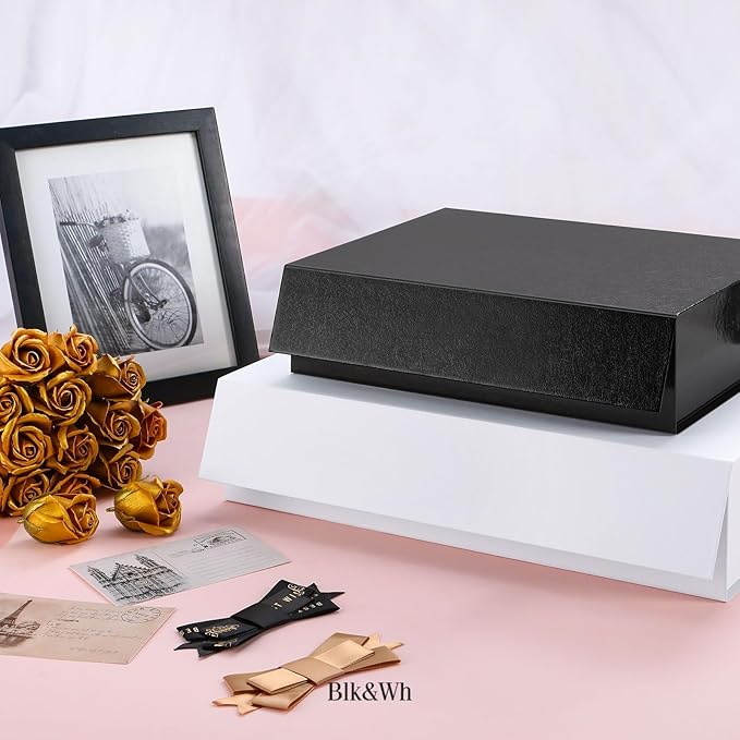 BLK&WH 5 Extra Large Gift Boxes 17x11x4 Inches, White Gift Boxes with Magnetic Closure Lid, Sturdy Shirt Boxes, Rectangle Collapsible Boxes for Clothes (Matte White)