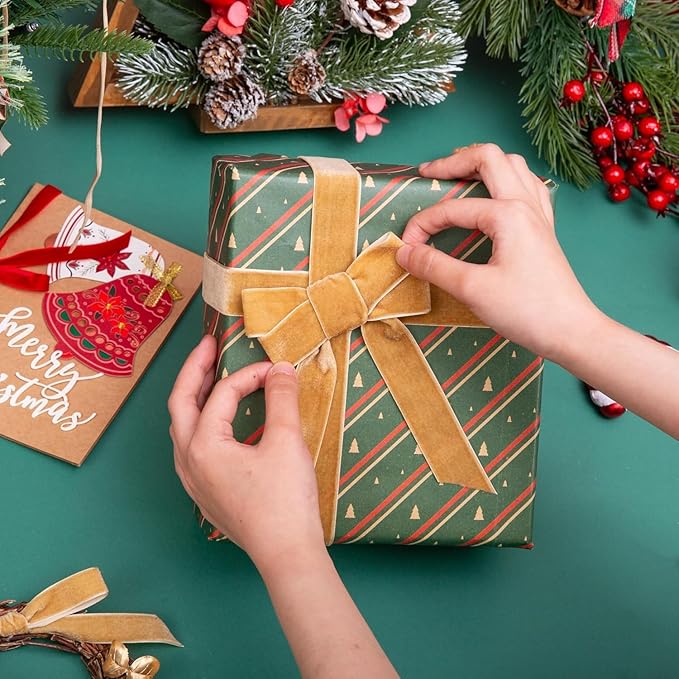 Vintage Khaki Velvet Ribbon, 1 Inch X 25Yd