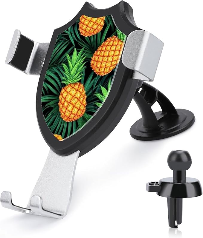 Fashion Phone Holders Phone Mount for Car Dashboard Air Vent Windshield Pineapples Tropical Palm Branch Black