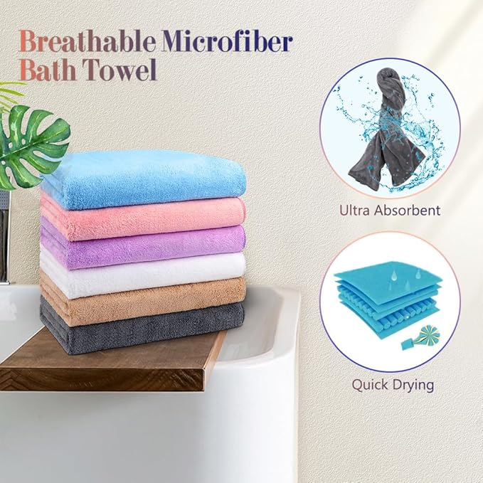 Orighty Bath Towels Pack of 6(24'' x 48'') - Soft Feel, Highly Absorbent, Quick Drying for Body, Sport, Yoga, SPA, Fitness - Multi-Color