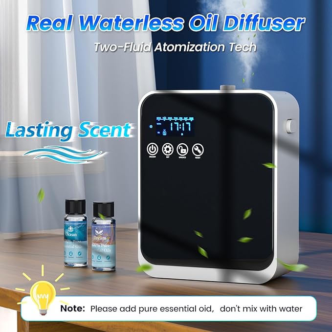 Waterless Essential Oil Diffuser,250ml Aromatherapy Scent Air Diffuser with Smart APP & Touch Screen|Whole House Large Room Oil Diffuser for Home,Office & Hotel Collection,Covers 1500 sq.ft–Black