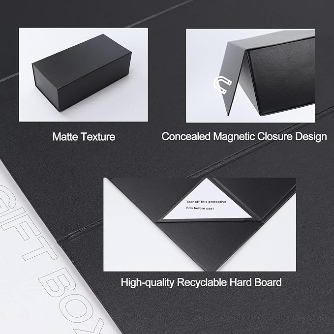 4 Pack 12x6x4 Inches Gift Boxes with Magnetic Closure Lids, Black Magnetic Box for Wedding, Groomsmen Bridesmaid Proposal, Birthdays, Mother's Day