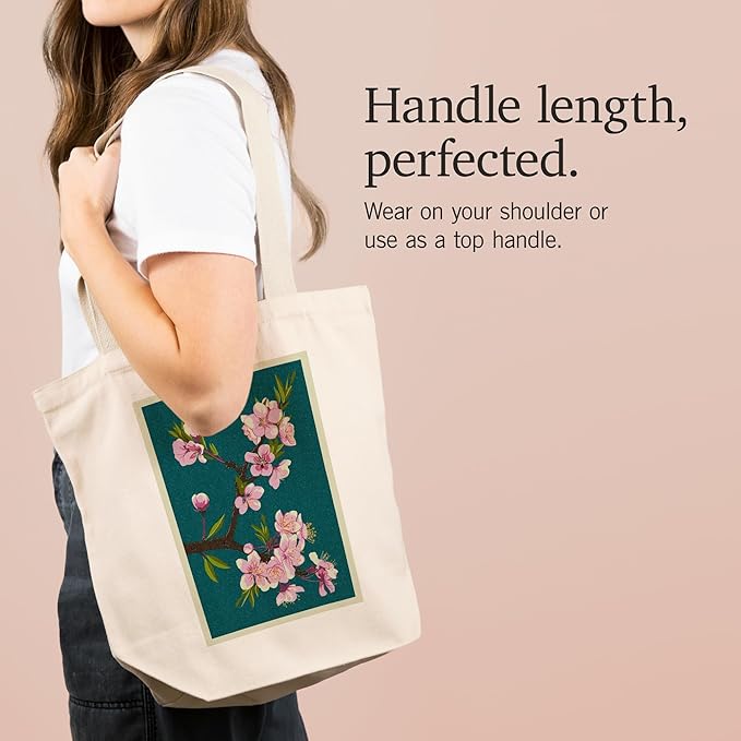 Cherry Blossoms, Letterpress (100% Cotton Canvas Reusable Tote Bag)