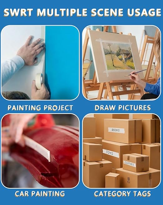 SWRT Masking Tape 2 Inche Wide × 55Yds– 4 Roll Bulk Pack (220 Yards Total), Strong Adhesive, Easy Tear, Clean Removal, White Painter’s Tape for Painting, DIY, Crafts, Home & Office