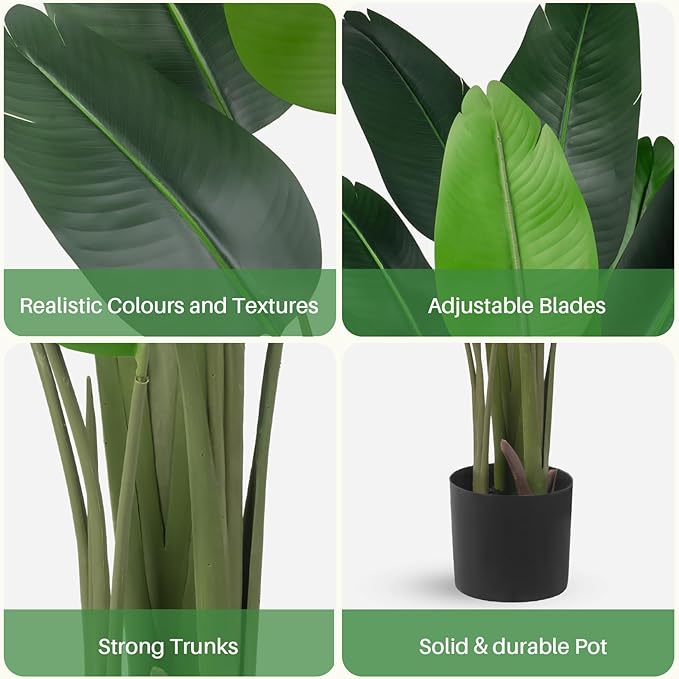 Artificial Bird of Paradise Tree for Home Decor, Fake Plants Areca Palm Tree Fake Silk Banana Leaf Tropical Trees Faux Tropical Palm Potted Dypsis Lutescens for Home Office Decor Housewarming