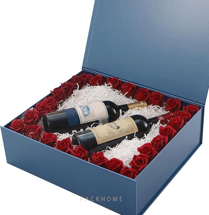 PACKHOME 17x14.5x5.5 Inches, 3 Extra Large Gift Boxes with Lids, Magnetic Closure Boxes for Clothes and Large Gifts (Glossy Blue)