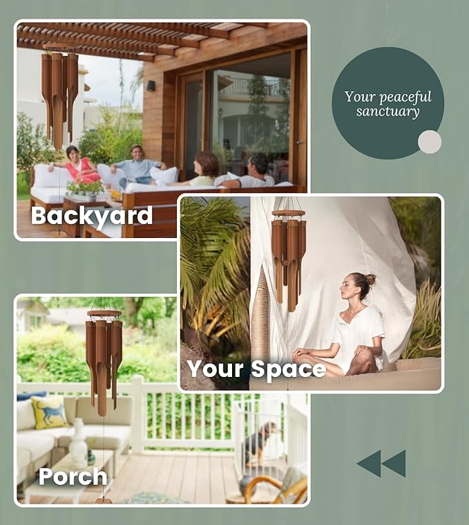 Classic Bamboo Wind Chimes - Outside Outdoor Wood Wooden Windchimes, Small, Handcrafted with Calming Deep Tones, Ideal Home Decor or Gift for Any Occasion