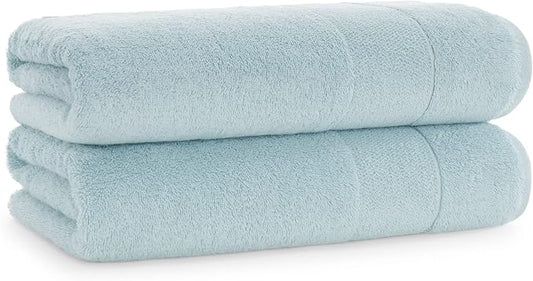 Aston & Arden Aegean Terry Bath Towels - Set of 2 - Ringspun Turkish Cotton Thick and Soft Absorbent Luxury Hotel and Spa Bathroom Towel, 600 GSM, 30 x 60 in, Sterling Blue