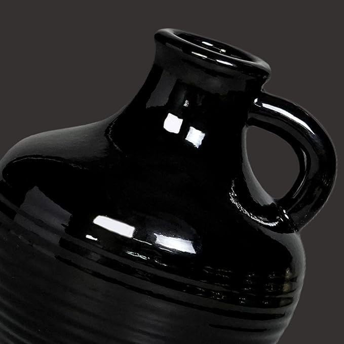 Sunddo Black Ceramic Vases Home Décor- 6 Inch Small Modern Decorative Vase with Handle, Black Decor, Table Mantle Fireplace Living Room Bathroom Wedding Centerpiece