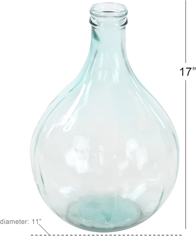 Deco 79 Recycled Glass Handmade Decorative Vase Spanish Bottle Centerpiece Vase, Flower Vase for Home Decoration 11" x 11" x 17", Blue