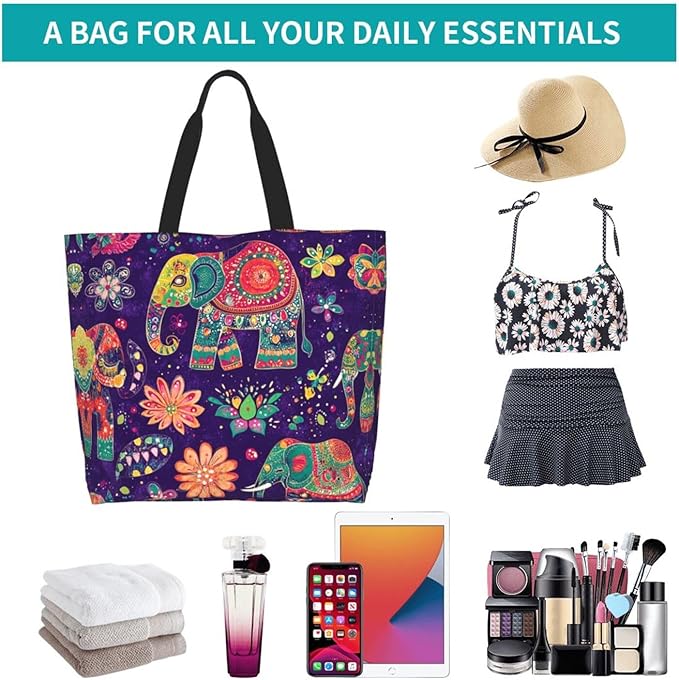 Tote Bag Shoulder Bags for Women Grocery Shopping Bag Reusable Bags Boho-Red Paisley 1