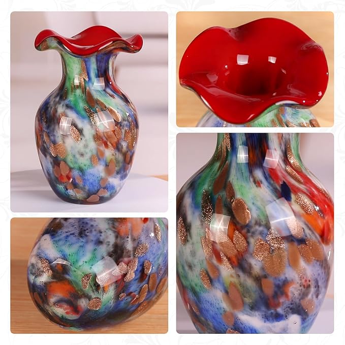 KAMMAK Colored Glass Vase, Beautiful Hand Blown Decorative Vase, Modern Art Vase for Flower Mantle Dining Table Centerpiece, Entryway Living Room Wedding Decoration, FH018