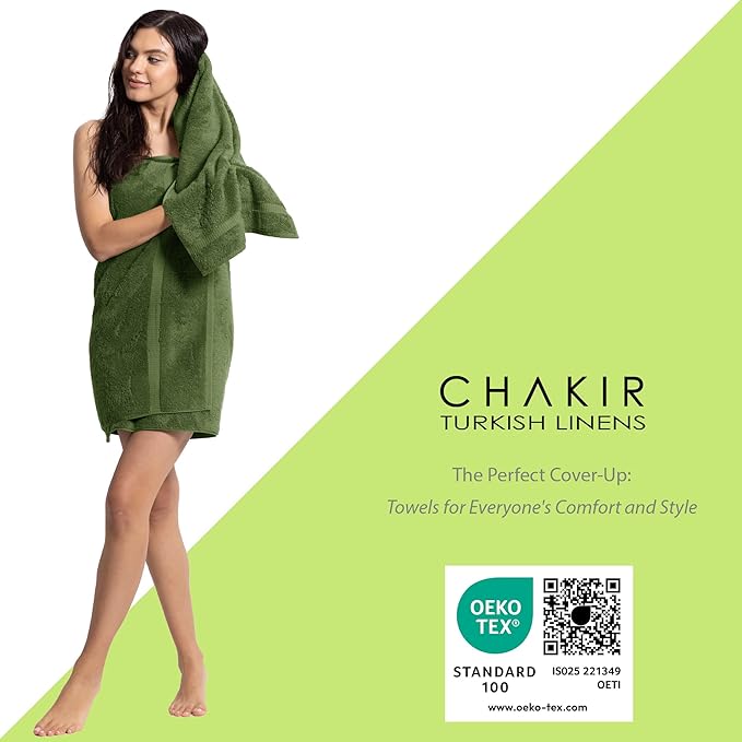 Chakir Turkish Linens | Hotel & Spa Quality 100% Cotton Premium Turkish Towels | Soft & Absorbent (4-Piece Bath Towels, Moss)