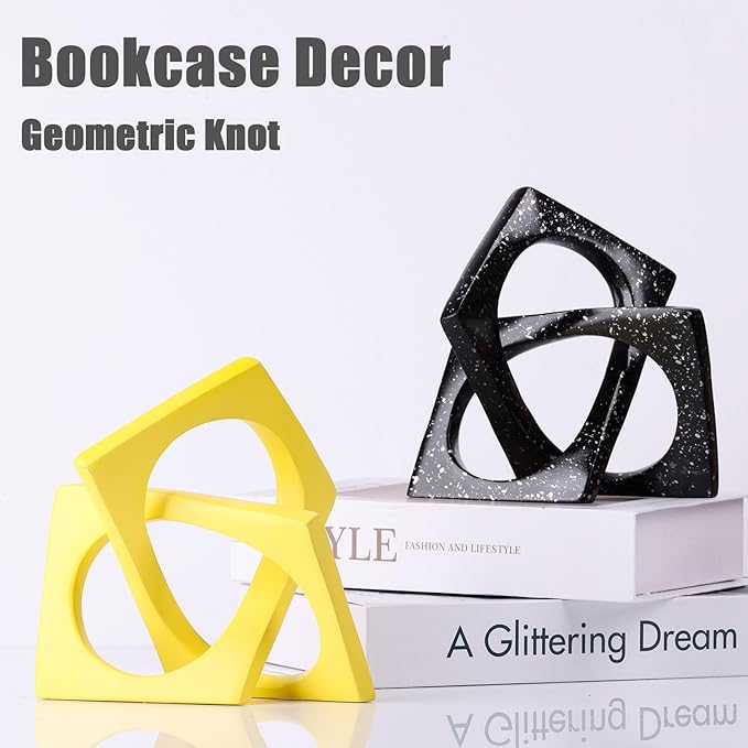 XMGZQ Yellow Knot Statue for Coffee Table Centerpiece Decor,Modern Abstract Art Geometric Sculpture and Figurines, Home Decor Accent,Cube Knick Knacks for Shelves,Bookshelf,Entryway,Floating