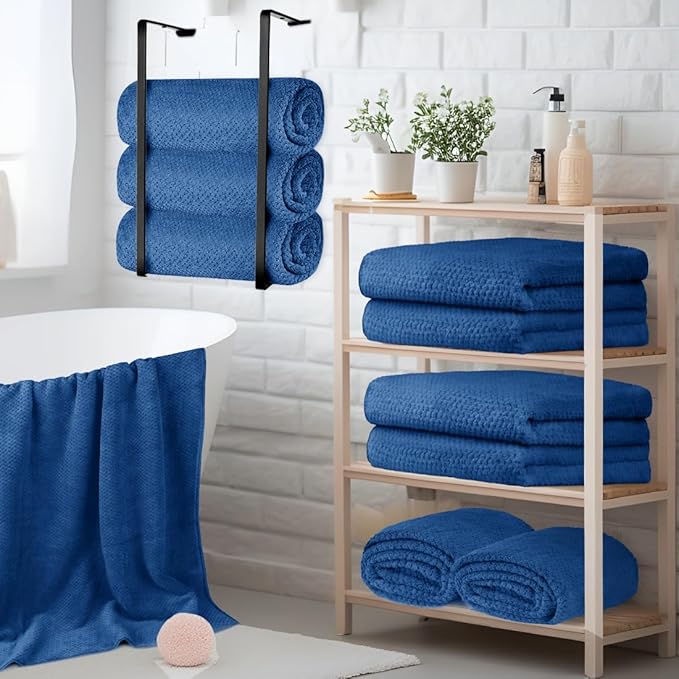 HOMEXCEL 6 Pack Bath Towel Set, (24 x 48 Inches) Microfiber Ultra Soft Highly Absorbent Bath Towels, Lightweight and Quick Drying Towels for Hotel, Bathroom, Spa and Beauty Parlor, Blue