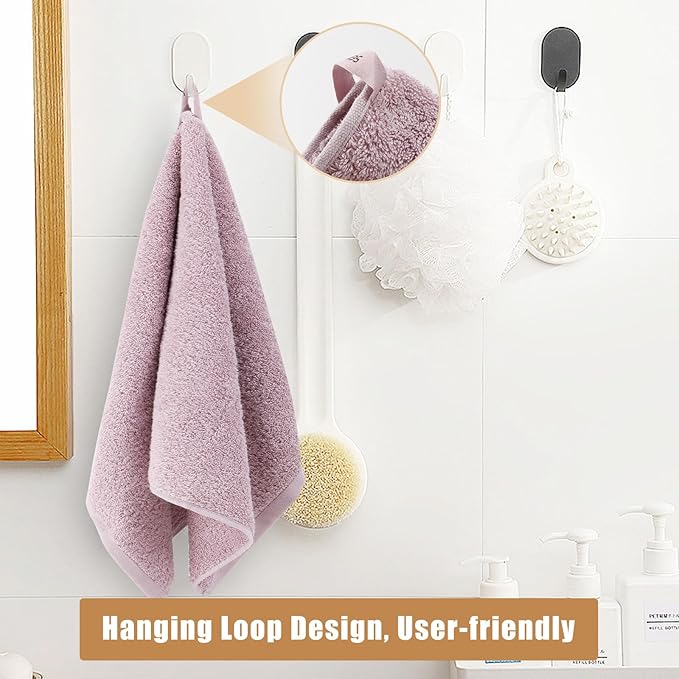 SEMAXE 18-Pack Bath Towel Set Include 6 Bath Towels, 6 Hand Towels, 6 Wash Cloths, 100% Cotton Bathroom Towels with Hanging Loops and Nano-Bio Lifecycle Labels, Soft & Absorbent Towel, Purple