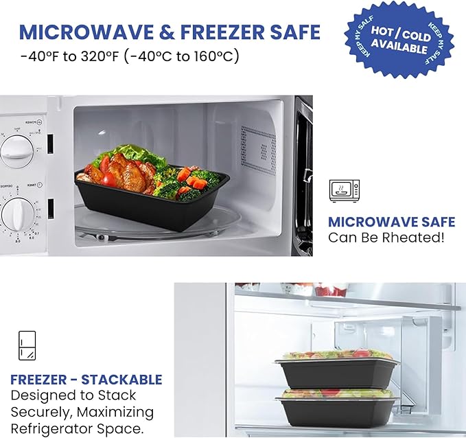 50 Pack 32 oz Meal Prep Containers Reusable BPA Free, Plastic Food Storage Containers with Lids, Leakproof Airtight To-Go Food Containers, Microwave & Freezer Safe