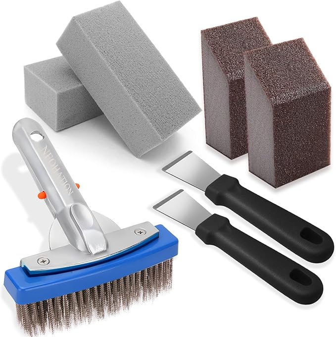 Pumice Stone for Pool and Stainless Steel Pool Brush Kit to Reomve Erase Rust Stain Spot in Concrete Plaster Pool Spa and Calcium Deposit on Pool Tile
