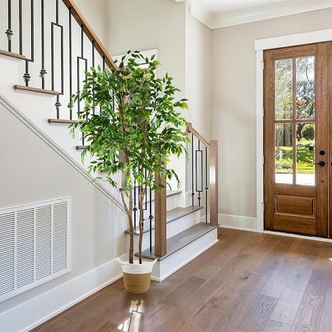 Artificial Ficus Tree, 6ft Tall Fake Ficus Tree with Basket, Faux Plant for Indoor Outdoor Home Livingroom Office Garden Porch Décor