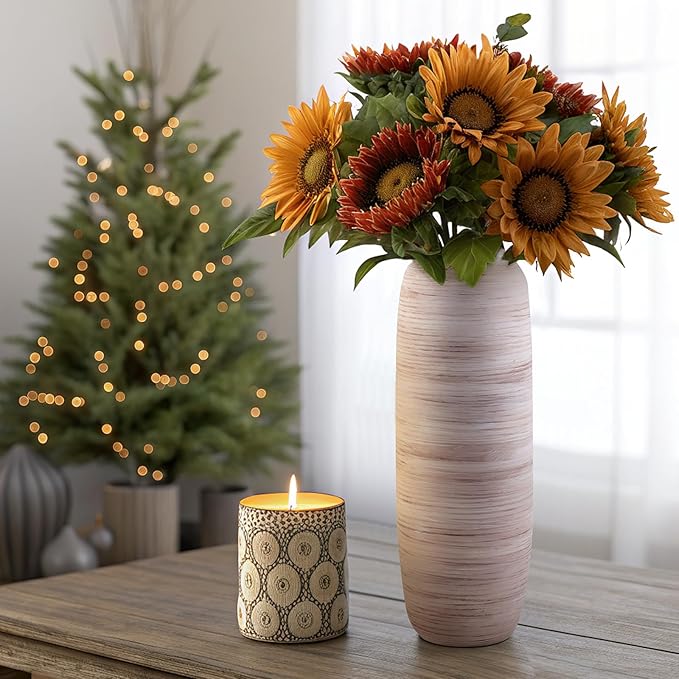 ALMA White Tall Vase for Floor, 18'' Extra Large Vase for Pampas Grass Dried Flower Bouquet, Big Ceramic Rustic Vases for Home Decor, Living Room Floor, Mantel Decoration