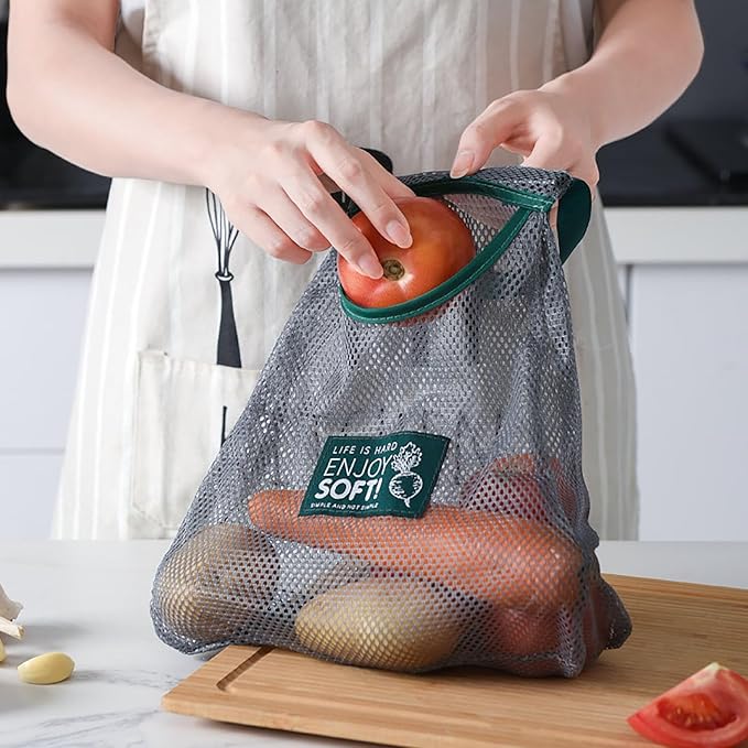 3pcs Reusable Hanging Mesh Produce Bags - Portable, Breathable Net Bags for Fruit, Vegetable, Garlic, Onion, Potatoes - Home, RV, Camper Storage