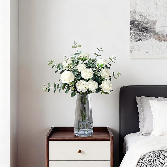 Crystal Clear Glass Vase, Flower Vase for Table Centerpiece Home Decor, Modern Vases for Living Room, Wedding, Office, Coffee Table, Birthday Housewarming Gift, 8.3inch (Gray)