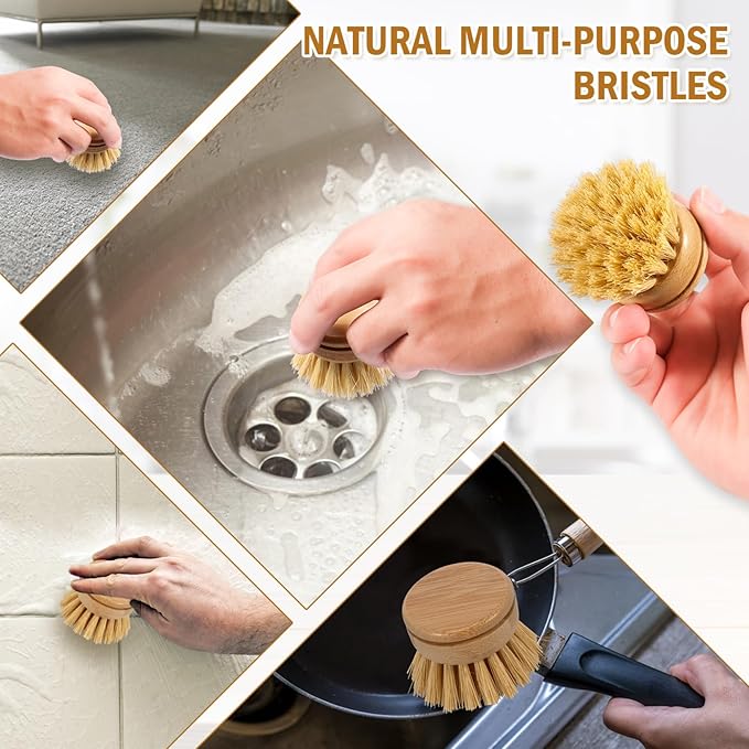 Wooden Dish Brush 4Pcs Natural Bamboo Dish Brush with Sisal Fibers Eco-Friendly Scrubber for Kitchen CleaningHome Decor