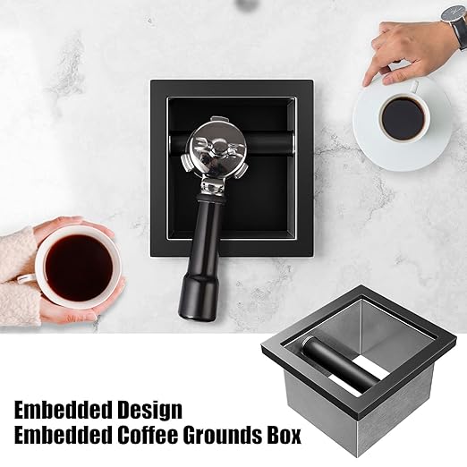 SANTOW Bottomless Knock Box Chute, Open Bottom Knock Box Chute, Built-in Desktop Waste Bucket, 3.2L Stainless Steel Bottomless Knocking Residue Box for Home, Cafe, Restaurant and Hotel Use