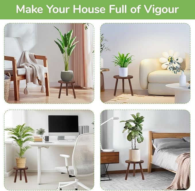 4-Pack Wood Plant Stands Indoor Outdoor, Heavy Duty 6-12 Inch Flower Pot Holder Stand, Natural Camphor Pine Wood Modern Large Plant Stool for Multiple Potted Plants, Home Office Garden & Bar Decor