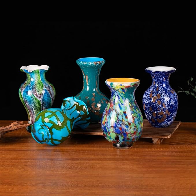 KAMMAK Colored Glass Vase, Beautiful Hand Blown Decorative Vase, Modern Art Vase for Flower Mantle Dining Table Centerpiece, Entryway Living Room Wedding Decoration, FH007