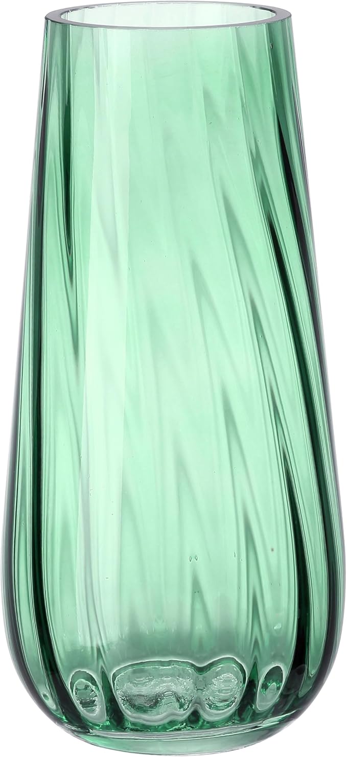 Modern Large Glass Vase H-9.8" Green Vases for Flowers, Centerpieces and Decorative Accents - Tall Plant Vase for Office Home Table Decor
