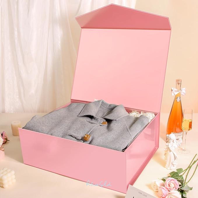 ROSEGLD 5 Extra Large Gift Boxes 20x16x7.2 Inches, Giant Pink Magnetic Gift Boxes with lids for Presents, Bridesmaid Proposal Boxes (Glossy Pink)