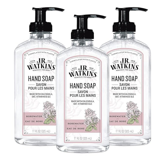 J.R. Watkins Gel Hand Soap, 3 Pack of 11 Fl Oz, Rosewater