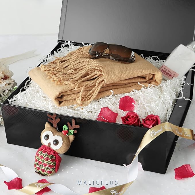 3 Extra Large Gift Boxes with Lids 16.3x14.2x5 Inches, Black Groomsmen Proposal Boxes with Magnetic Closure for All Occasion (Lattice Texture)