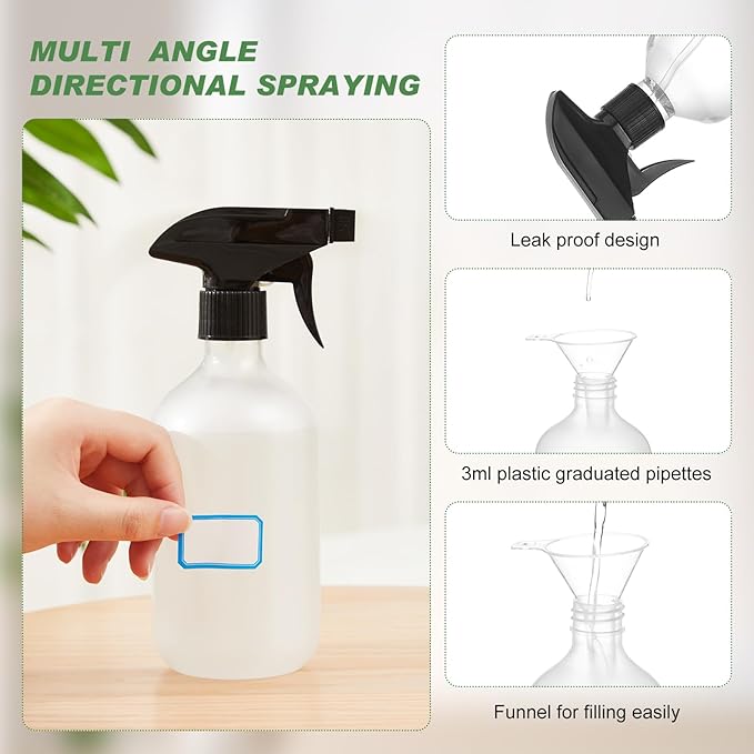 9 Pack 16oz/500ml Plastic Spray Bottle Bulk for Plant Small Spray Bottle Fine Mist Water Sprayer Upgraded Adjustable Nozzle Refillable Empty Containers for Cleaning, Hair, Cooking(Frosted)