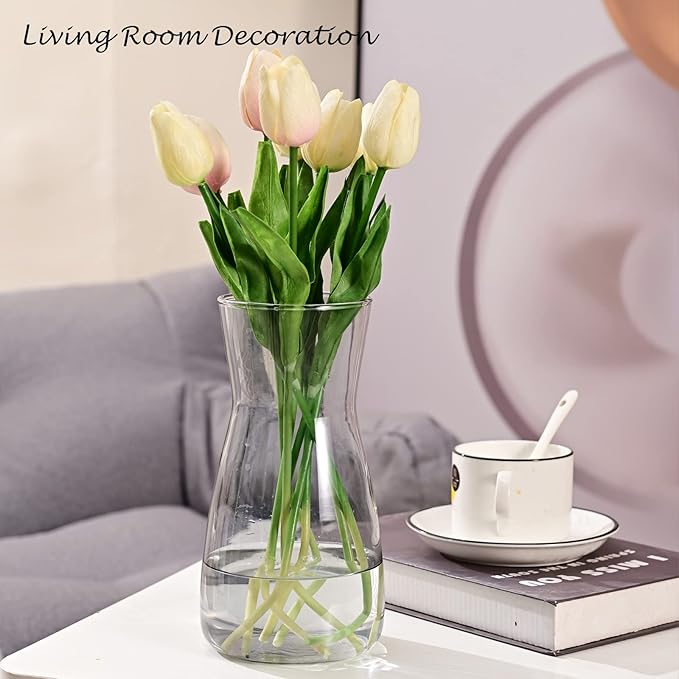 Glass Vases for Flowers, 8 Inch Tall Ins Modern Gray Crystal Clear Glass Vases for Centerpieces Home Desk Decoration, Decorative Glass Table Vase for Birthday Wedding Housewarming Gift