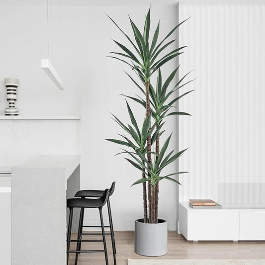 Artificial Agave Plant 7FT with 60 Leaves & 4 Trunks & Elegant Black Pot Realistic Tall Large Fake Faux Modern Tree 82 Inch for Indoor Home Office Porch Mall School Decor Housewarming Gift