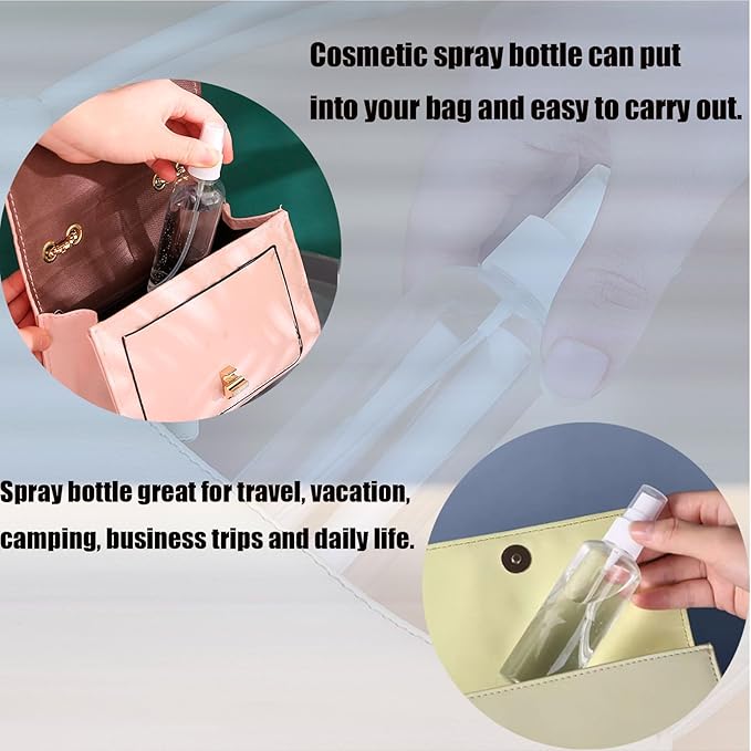 Small Spray Bottle, 4 Pack 100ml/3.5 oz Travel Clear Plastic Refillable Empty Fine Mist Spray Bottle with 24pcs Labels for Travel, Cleaning, Gardening, Skin Care